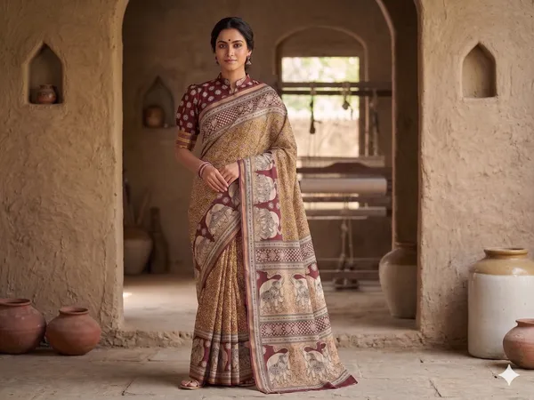 Maroon_Cotton_Elephant_Floral_Motif_Printed_Saree_For_Women