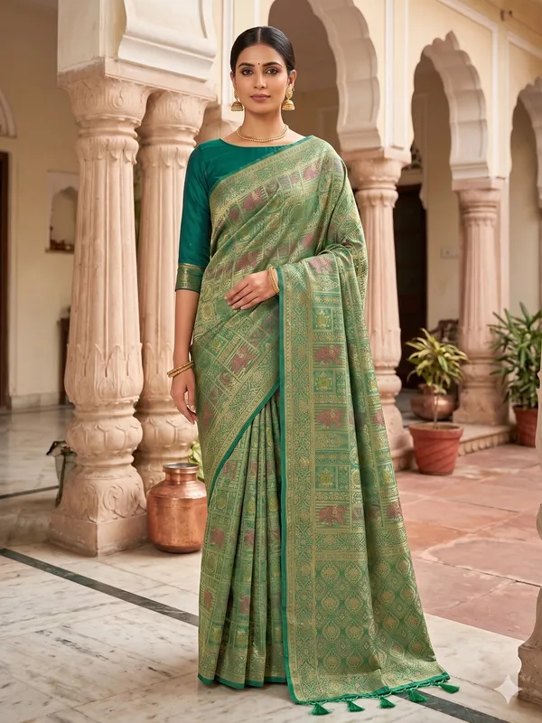 Green_Silk_Banarasi_Golden_Zari_Work_Saree_For_Women