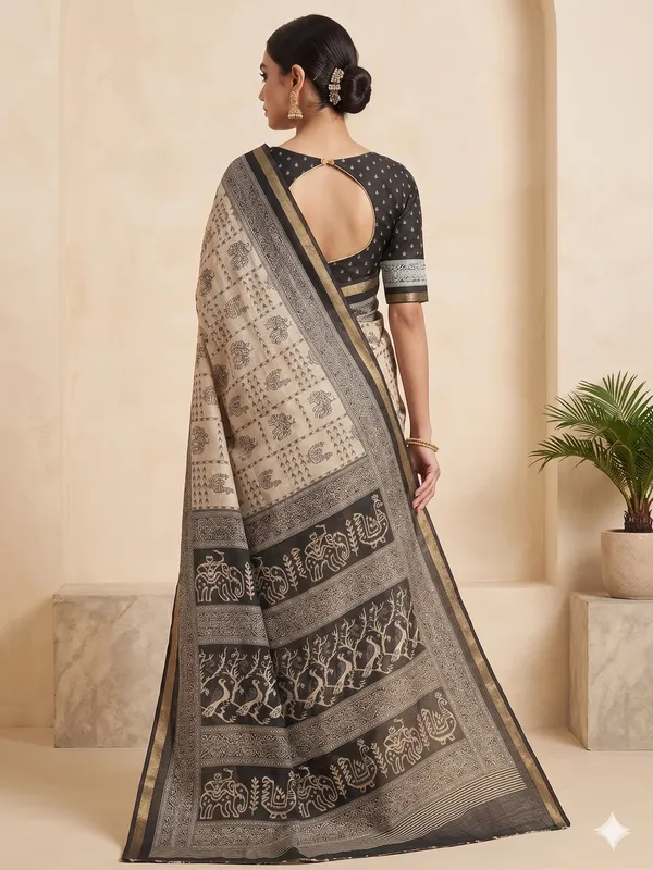 Black_And_Beige_Cotton_Printed_Saree_For_Women
