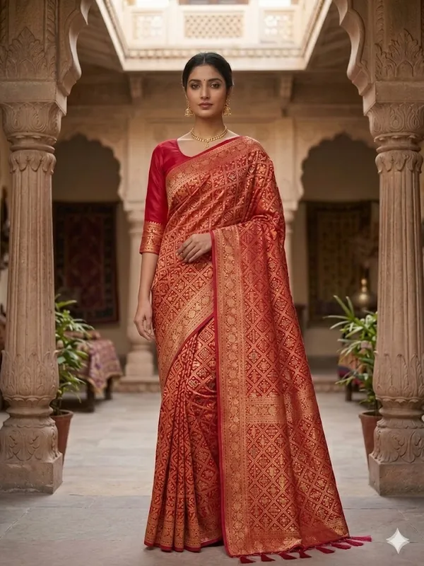 Red_Silk_Banarasi_Golden_Zari_Work_Saree_For_Women
