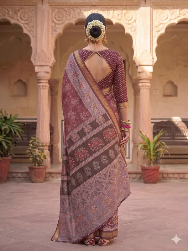 Maroon_And_Pink_Cotton_Chanderi_Silk_Saree_With_Elephant_Motifs_For_Women