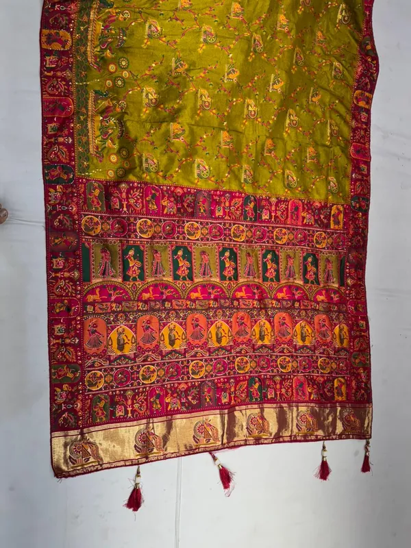 Olive_Green_Paithani_Silk_Saree_With_Maroon_Woven_Border_For_Women
