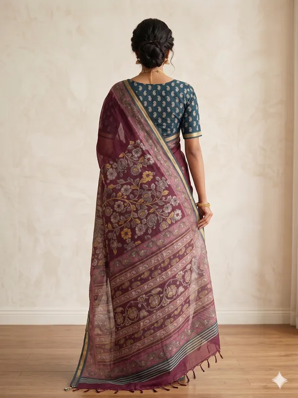 Maroon_Cotton_Kalamkari_Print_Chanderi_Saree_For_Women