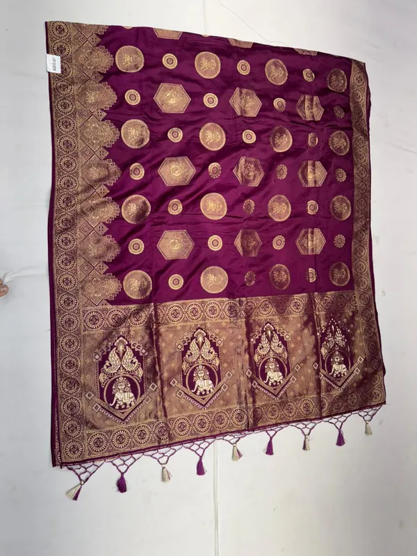 Purple_Banarasi_Silk_Saree_With_Golden_Zari_Elephant_Motifs_For_Women