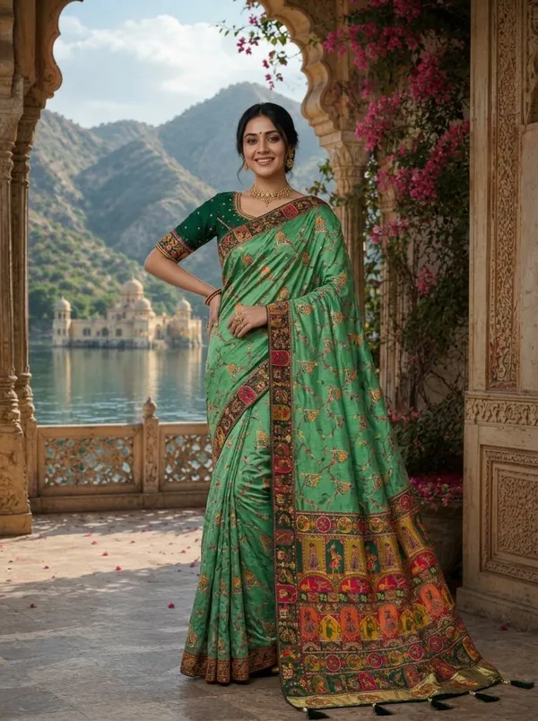 Green_Paithani_Silk_Saree_With_Zari_Border_Peacock_Motifs_For_Women