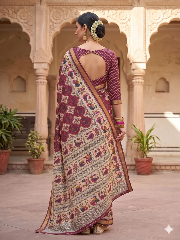 Maroon_Cotton_Zigzag_Woven_Saree_With_Golden_Border_For_Women