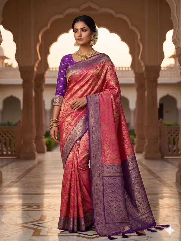 Purple_And_Pink_Banarasi_Silk_Saree_With_Gold_Zari_Work_For_Women