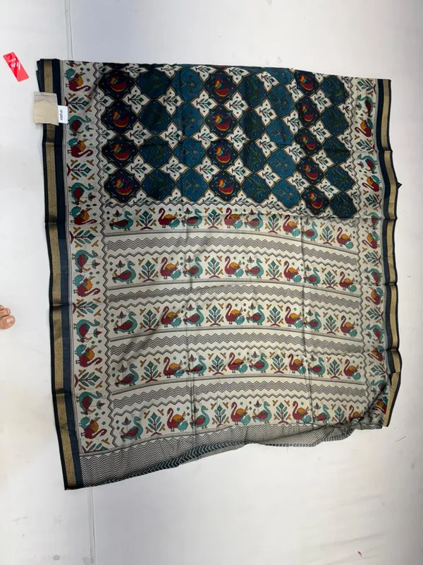 Teal_Green_Cotton_Kalamkari_Handblock_Printed_Saree_For_Women