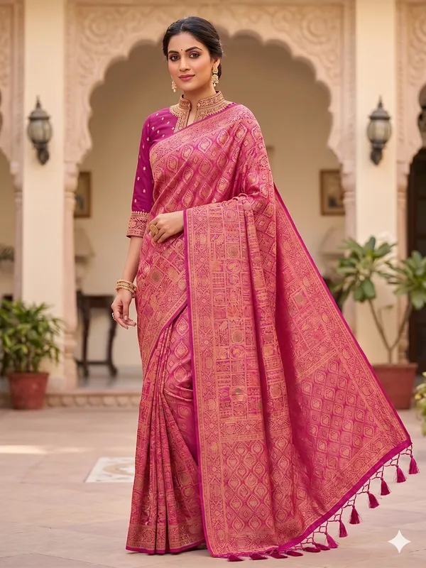 Pink_Silk_Saree_With_Golden_Zari_Work_For_Women