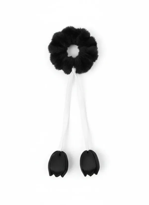 Pack_Of_4_Black_And_Green_Fur_Tulip_Design__Scrunchies_For_Women