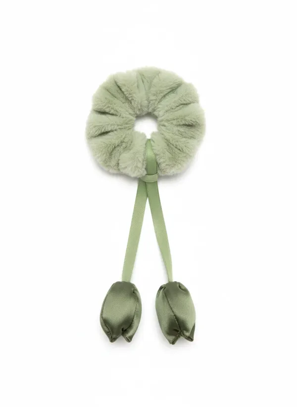 Pack_Of_4__Green_And_Green_Fur_Tulip_Design__Scrunchies_For_Women