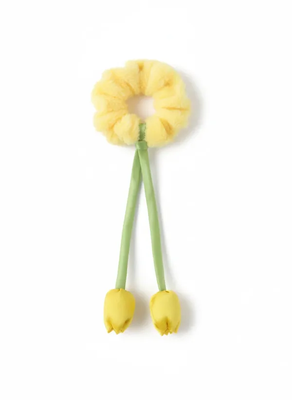 Yellow_And_Green_Fur_Tulip_Design__Scrunchies_For_Women_(_Pack_Of_4_)