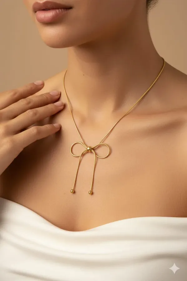 18K_Gold_Plated_Bow_Necklace_For_Women
