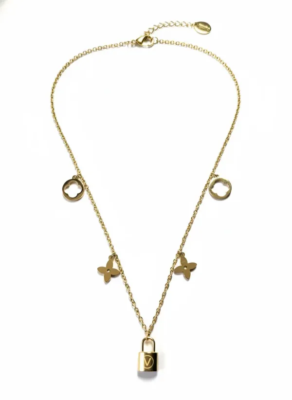 18K_Gold_Plated_Lock_Clover_Charm_Necklace