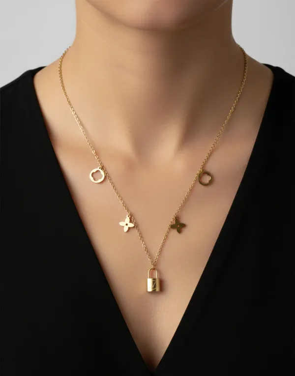 18K_Gold_Plated_Lock_Clover_Charm_Necklace