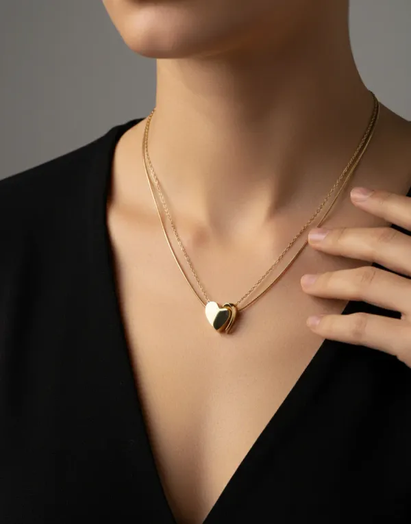 18K_Gold_Plated_Double_Layer_Heart_Pendant_Necklace