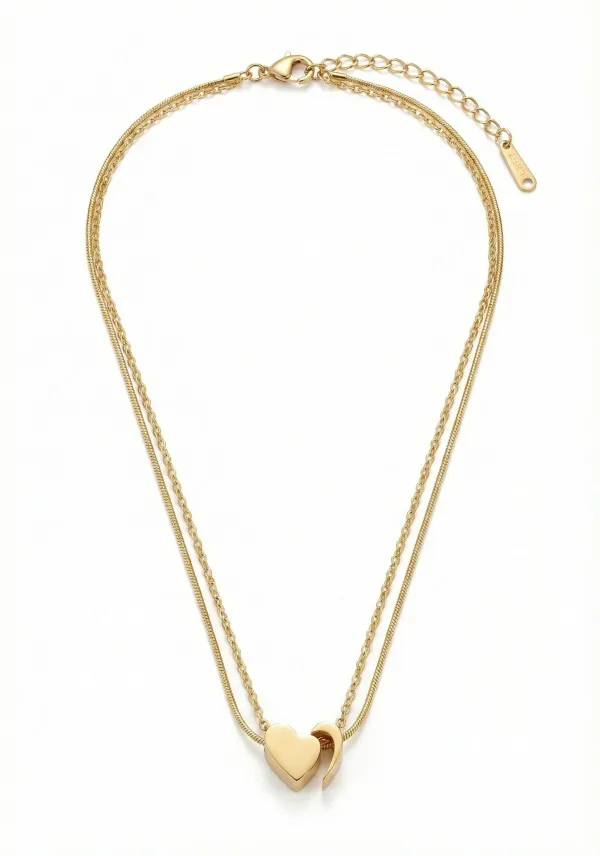 18K_Gold_Plated_Double_Layer_Heart_Pendant_Necklace