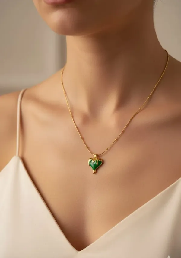 Green_Drip_Heart_Pendant_Necklace_18K_Gold_Plated_Anti_Tarnish