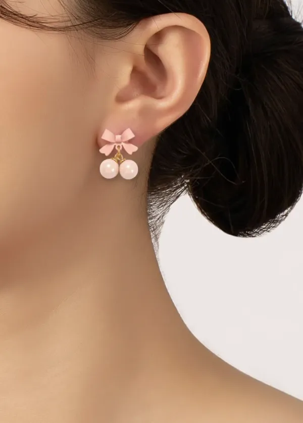 Pink_Bow_Pearl_Drop_Earrings_For_Women