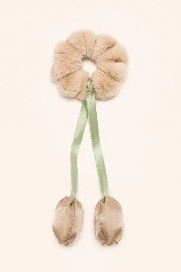Beige_And_Green_Fur_Tulip_Design__Scrunchies_For_Women_(_Pack_Of_4_)