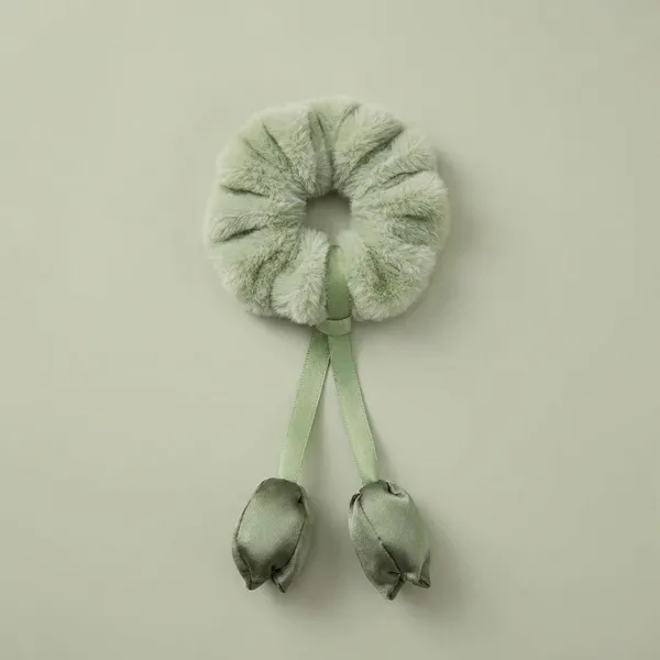 Pack_Of_4__Green_And_Green_Fur_Tulip_Design__Scrunchies_For_Women