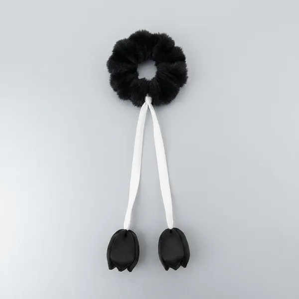 Pack_Of_4_Black_And_Green_Fur_Tulip_Design__Scrunchies_For_Women
