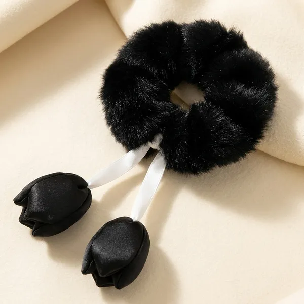 Pack_Of_4_Black_And_Green_Fur_Tulip_Design__Scrunchies_For_Women