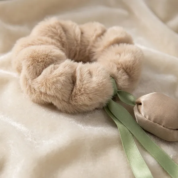 Beige_And_Green_Fur_Tulip_Design__Scrunchies_For_Women_(_Pack_Of_4_)