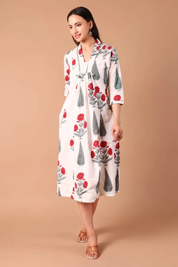 Cotton_Hand_Block_Printed_Dress_With_Sequence_Hand_Work_On_Neck_And_Pockets