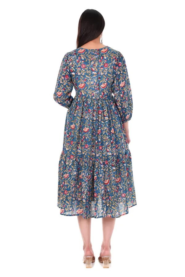 Blue_Cotton_Hand_Block_Printed_Midi_Dress_With_Long_Sleeves_With_Slip_Lining