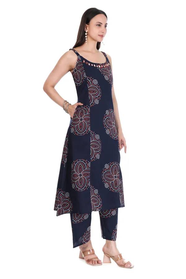 Navy_Blue_Bandhani_Print_Mirror_Work_Sleeveless_Kurti_with_Palazzo_Set_(_With_Pockets)