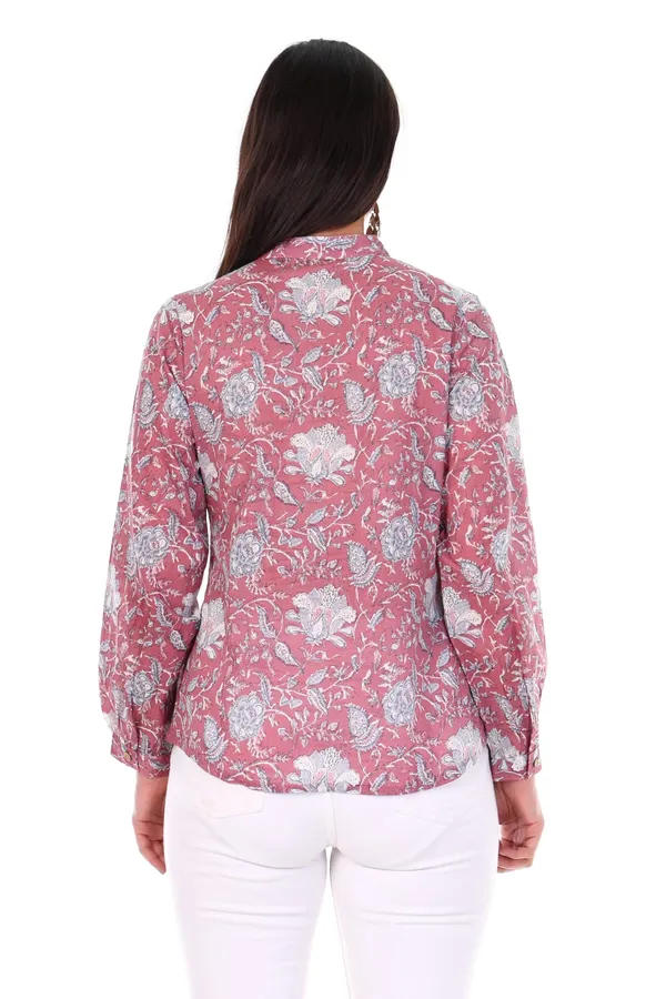 Cotton_Pink_Floral_Print_Long_Sleeve_Women_Top_With_Tie_Knot_Detailing
