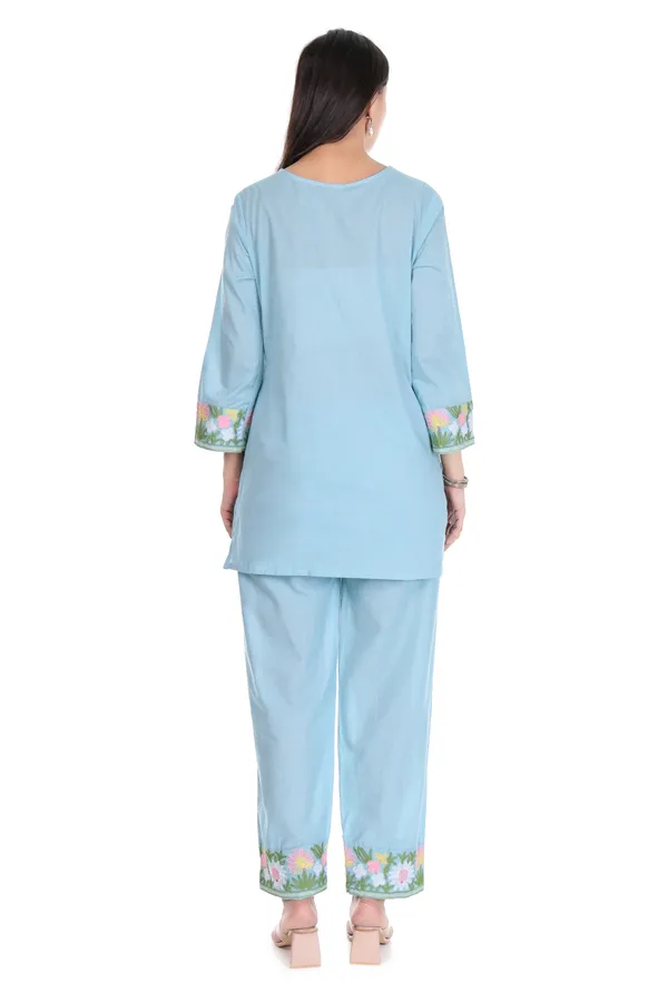 Blue_Cotton_Floral_Embroidery_Kurta_Pant_Set_for_Women