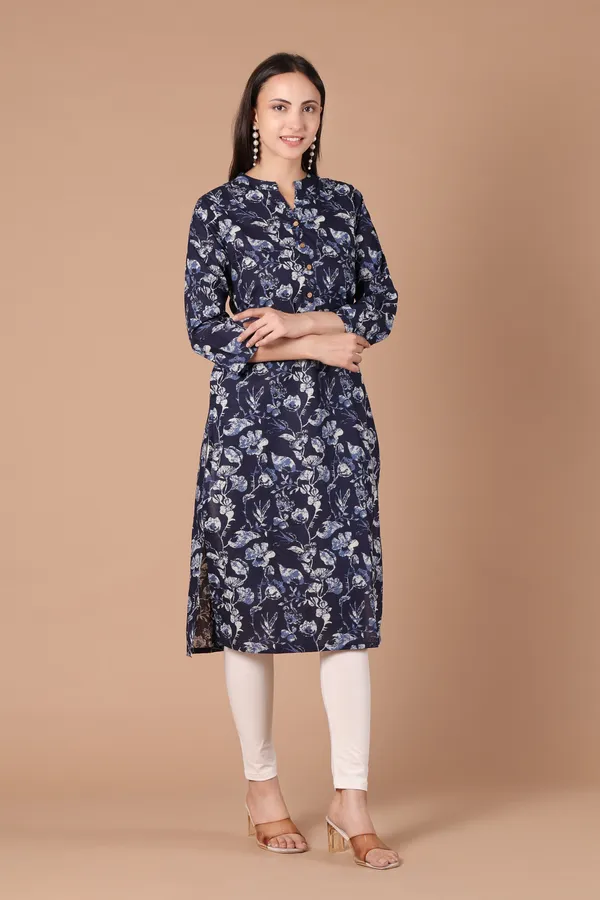 Navy_Blue_Cotton_Floral_Print_Straight_Kurta_for_Women