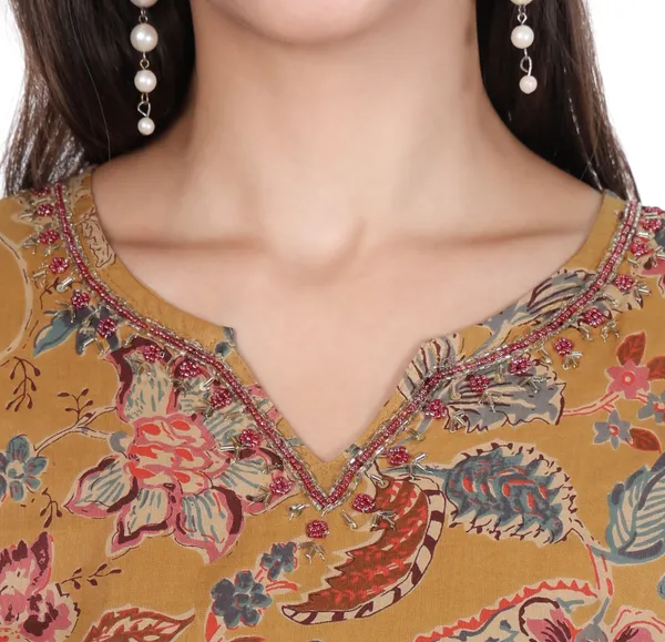 Mustard_Cotton_Sequence_Neck_Work_Straight_Kurta_for_Women