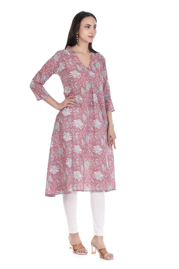 Pink_Cotton_Floral_Print_A-Line_Kurta_for_Women_(With_Pockets)
