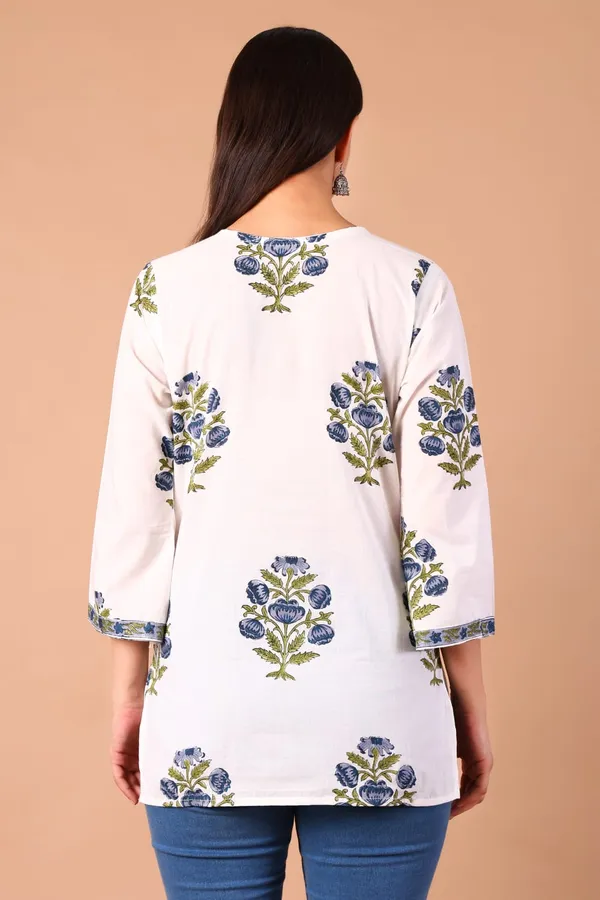 Cotton_Hand_Block_Printed_V_Neck_Tunic_With_3/4_Sleeves
