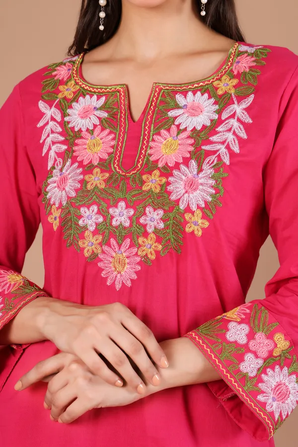 Pink_Cotton_Floral_Embroidered_Kurta__Pant_Set_for_Women