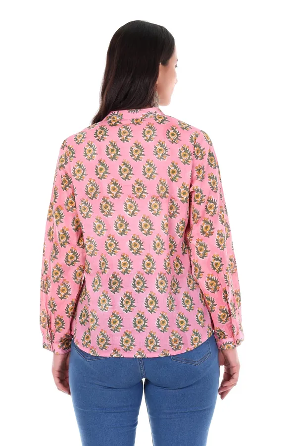Cotton_Hand_Block_Printed_3/4_Sleeves_Tunic_With_Tie_Knot_Detailing