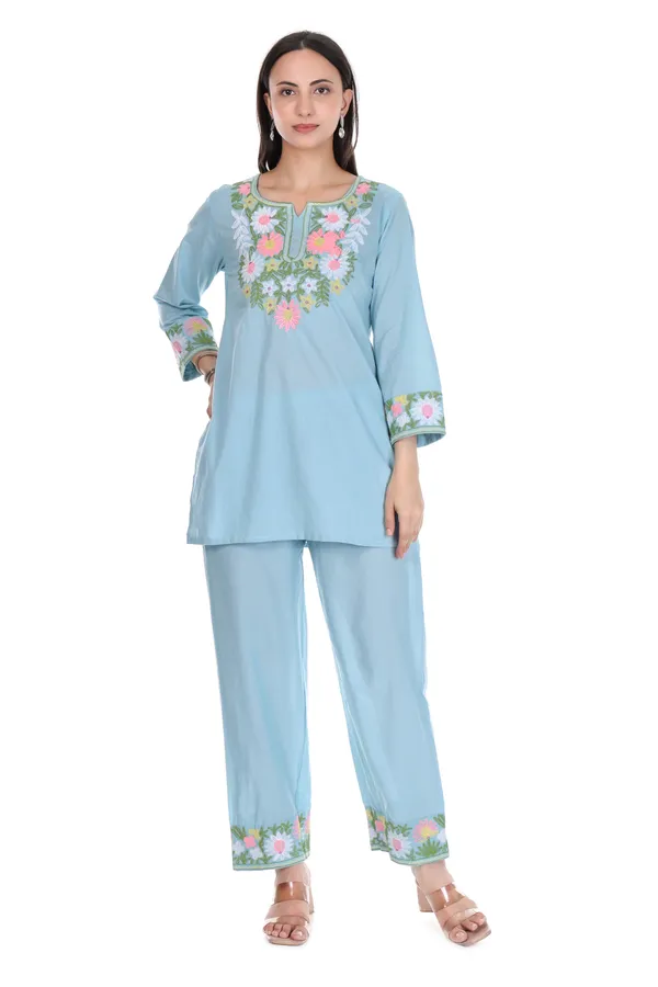 Blue_Cotton_Floral_Embroidery_Kurta_Pant_Set_for_Women