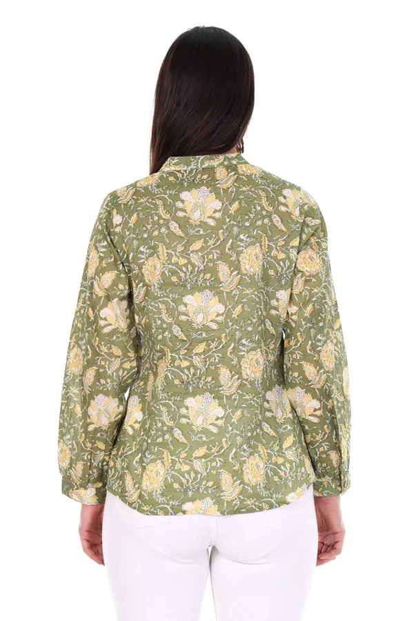 Cotton_Green_Floral_Print_Long_Sleeve_Women_Top_With_Tie_Knot_Detailing