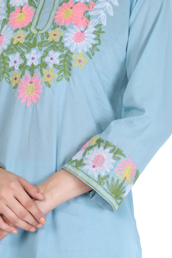 Blue_Cotton_Floral_Embroidery_Kurta_Pant_Set_for_Women