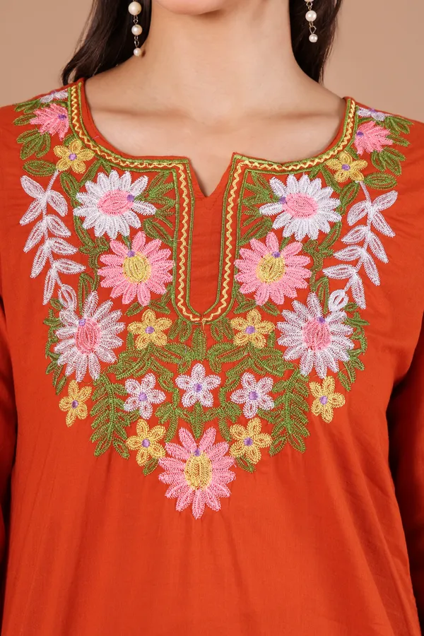 Rust_Cotton_Floral_Embroidered_Kurta_Pant_Set_for_Women