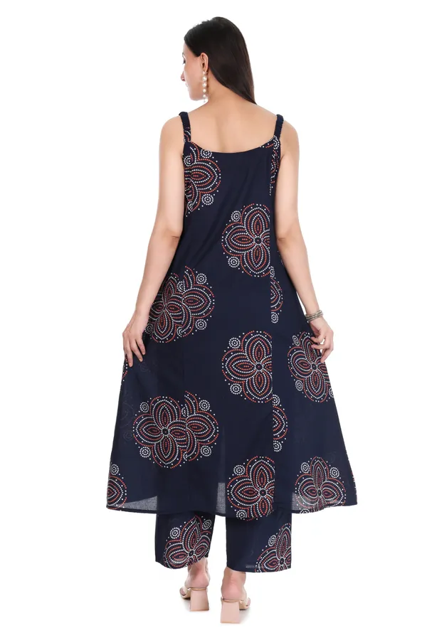 Navy_Blue_Bandhani_Print_Mirror_Work_Sleeveless_Kurti_with_Palazzo_Set_(_With_Pockets)