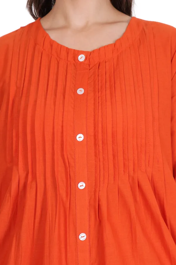 Orange_Pintuck_Floral_Scallop_Embroidery_Kurta_with_Pants_Set_for_Women