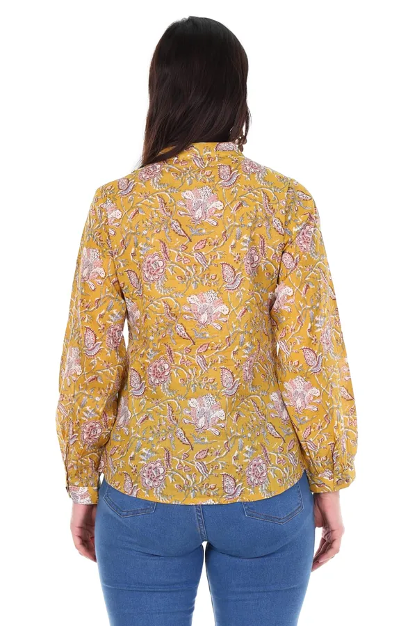 Cotton_Mustard_Yellow_Floral_Print_Long_Sleeve_Women_Top_With_Tie_Knot_Detailing