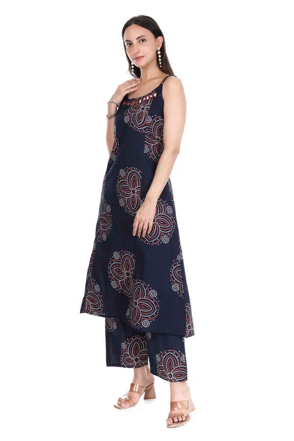 Navy_Blue_Bandhani_Print_Mirror_Work_Sleeveless_Kurti_with_Palazzo_Set_(_With_Pockets)