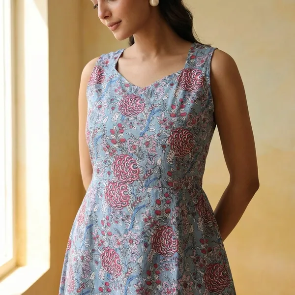Floral_Print_Sleeveless_Cotton_Midi_Dress_With_Front_Slit_And_Smocked_Back