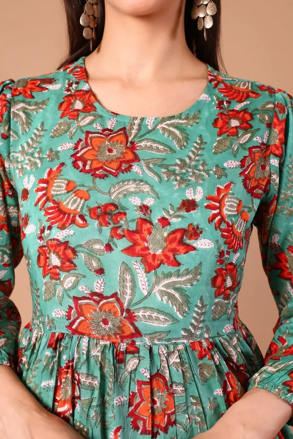 Green_Cotton_Hand_Block_Printed_Midi_Dress_With_Long_Sleeves_With_Slip_Lining