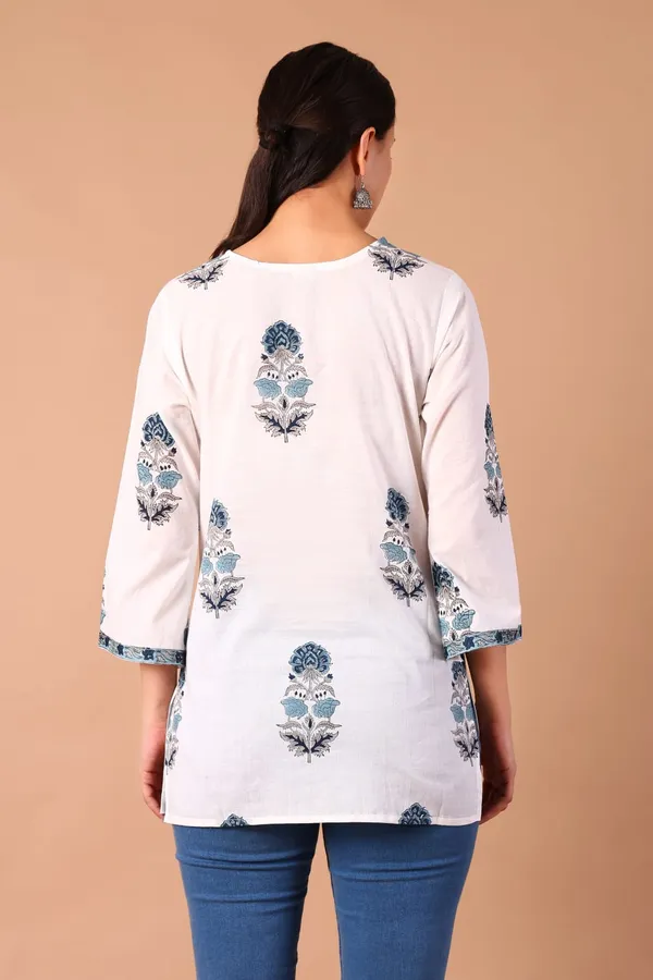 Cotton_Hand_Block_Printed_V_Neck_Tunic_With_3/4_Sleeves